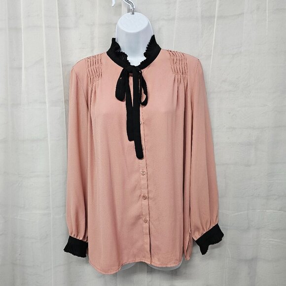 NWT Soho Jeans Pink Black Coquette Blouse Retro Romantic Defect M - Picture 1 of 16